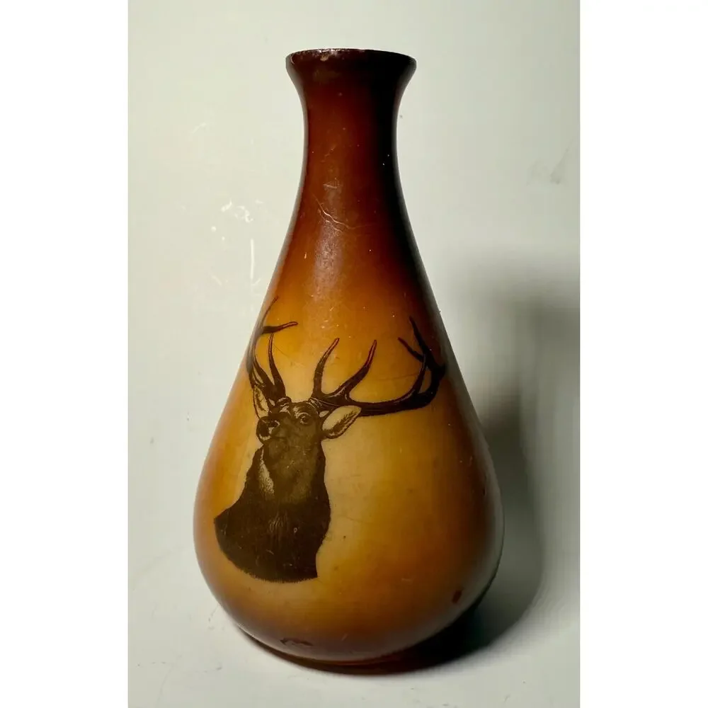 Milk Glass Vase with Deer Transfer Print – Rustic Cabin Decor - Vintage
